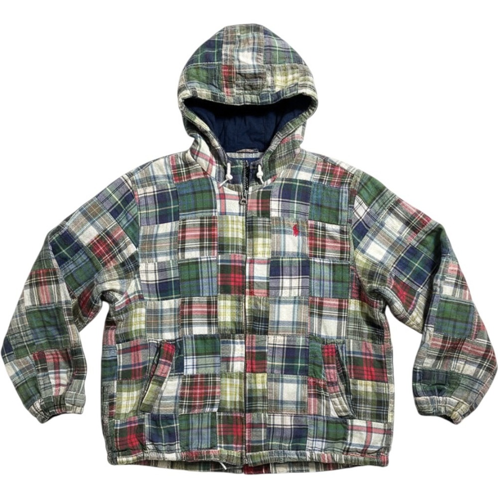 Polo Ralph Lauren Patchwork Jacket Kids Size M Multicolor Plaid Zip Preppy Rare